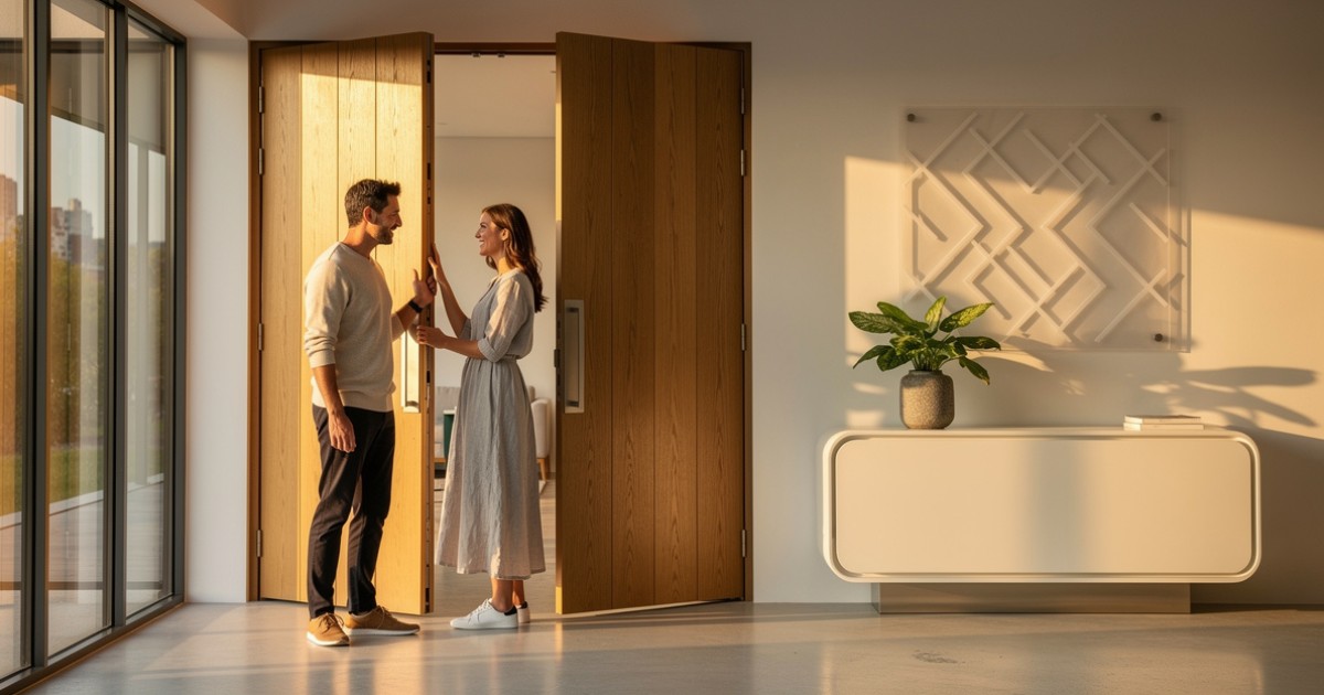 Arquitetura contemporânea com portas de madeira sob medida