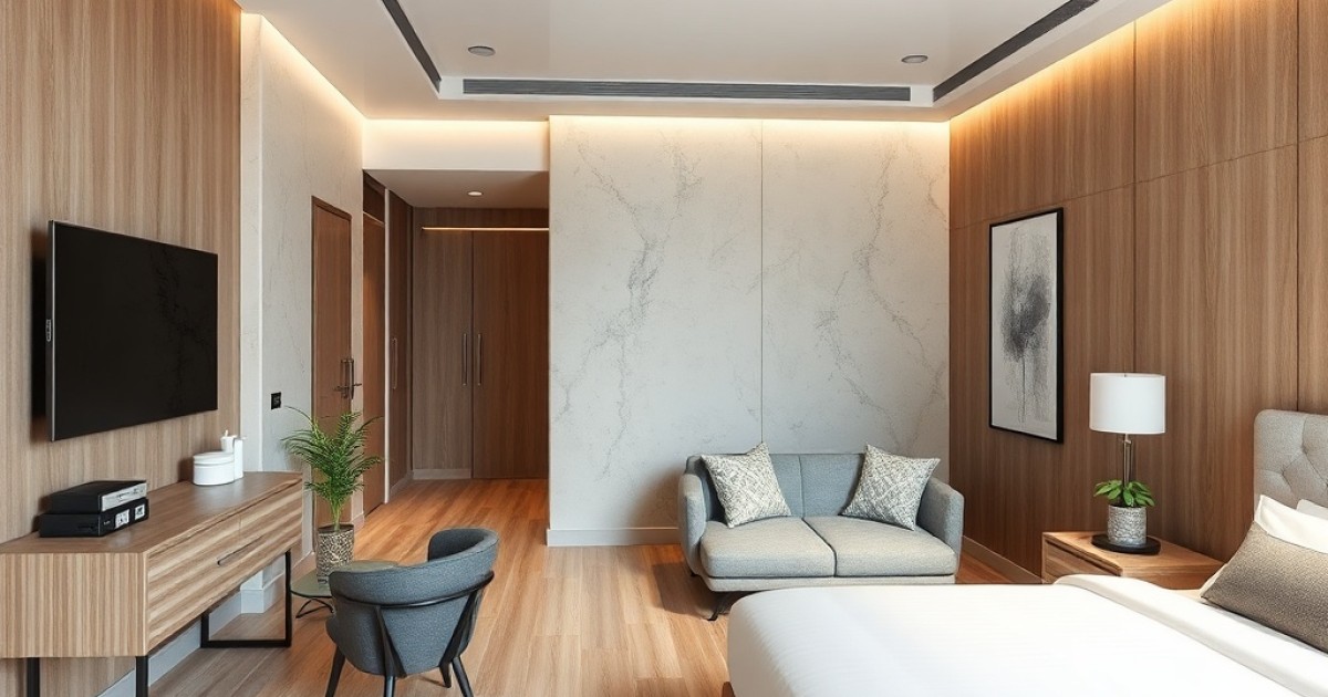 Aplicações de Corian em quartos de hotéis