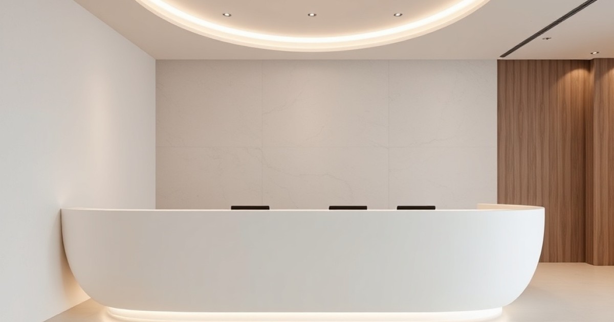 Corian aplicado em salas de reunião e recepção