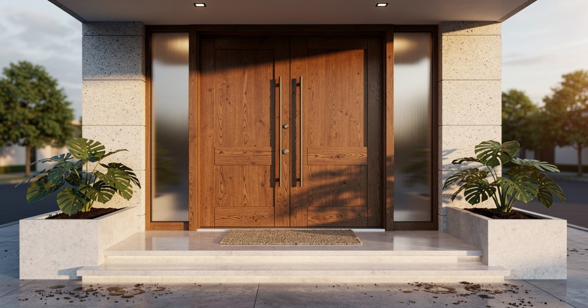 Entradas imponentes com portas de madeira personalizadas