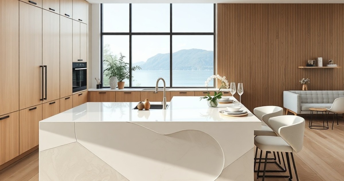 Pia e Ilha Central integradas que valorizam o ambiente