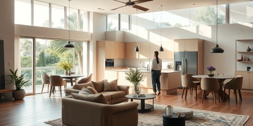 Espaços integrados com balcão de cozinha