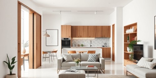 Integração de ambientes com portas de madeira usinada na cozinha