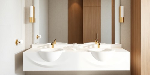 Lavatórios de hotéis com acabamento fino em Corian