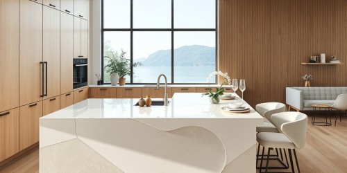 Pia e Ilha Central integradas que valorizam o ambiente