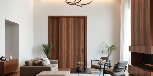 Porta usinada em madeira que valoriza a sala