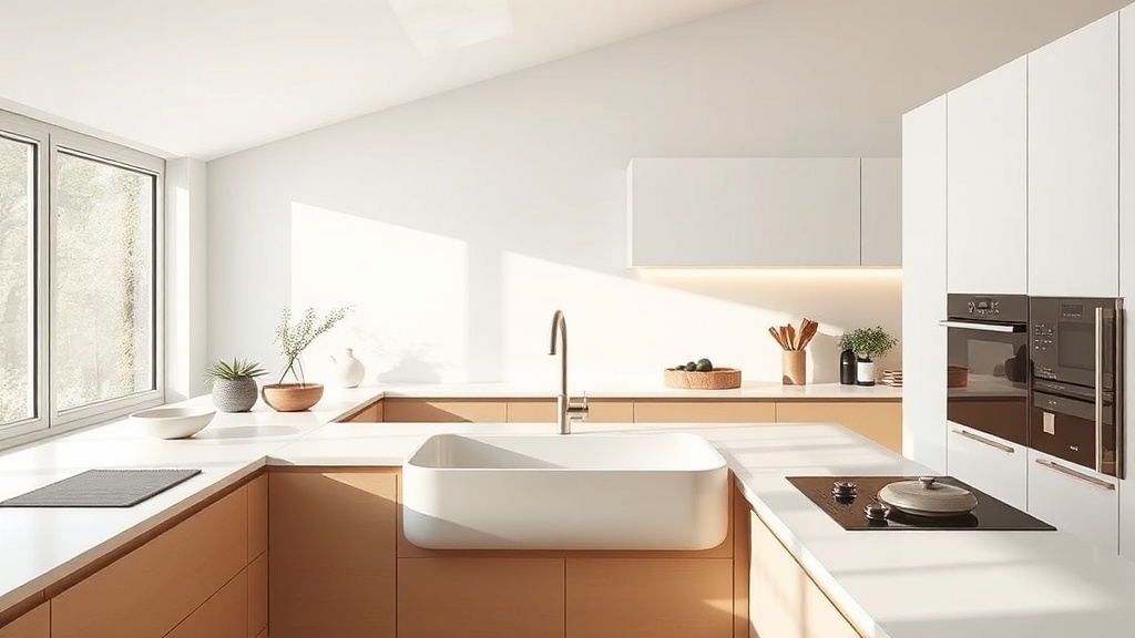 Tendências que moldam cozinhas: minimalismo quente, superfícies contínuas e cubas aparentes