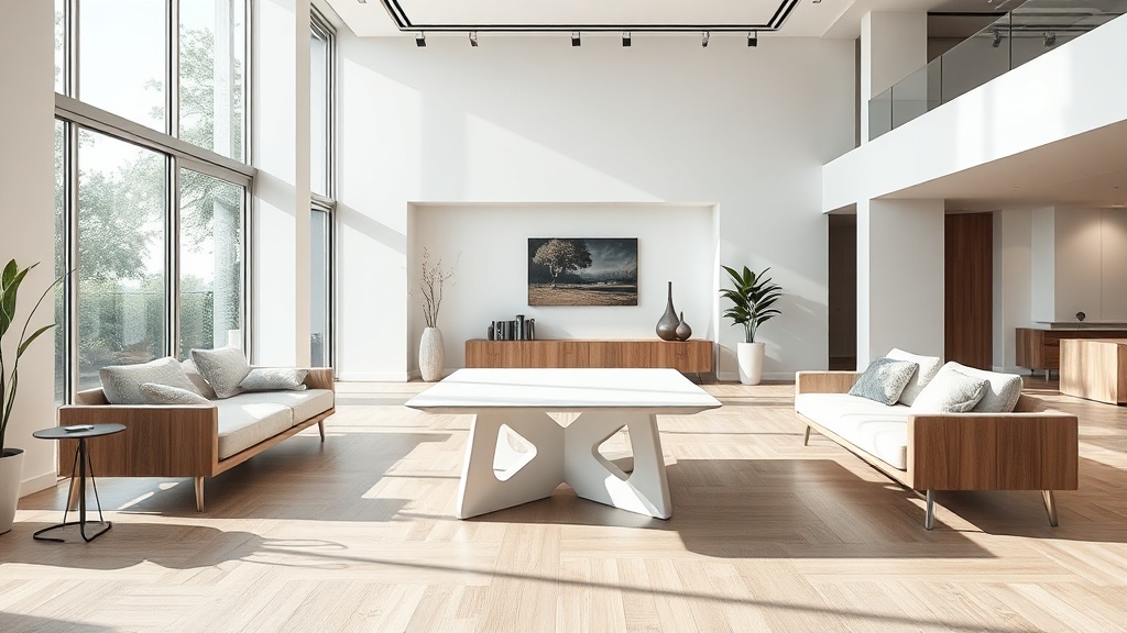 Materiais que elevam a experiência: madeira, acrílico e superfícies sólidas