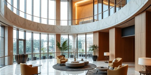 Uso de Corian em recepção de hotel com design sofisticado